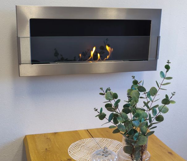 Biokamin BiokominkiGMT væghængt med glas 900x400 Inox 1 stk.