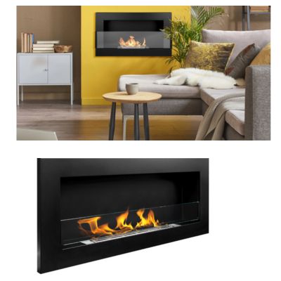 Biokamin 650x400 med glas, sort struktureret, 1 stk.
