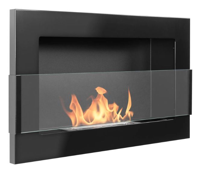 Biokamin 650x400 med glas, sort struktureret, 1 stk.